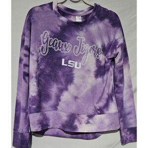 NCAA Ladies Pullover LSU Purple/White Tie Dye Embroidered Long Sleeve Super Soft